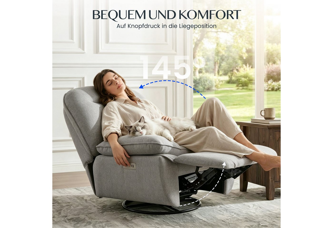 FLEXISPOT Sessel gemütlicher TV-Sessel, Relaxsessel (Schlafsessel mit USB, Drehsessel mit Rocking, Ruhesessel für Senioren & Stillenden), Versteckter Stauraum,  – Bild 3 von 5