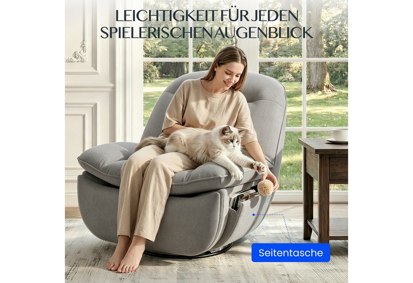 FLEXISPOT Sessel gemütlicher TV-Sessel, Relaxsessel (Schlafsessel mit USB, Drehsessel mit Rocking, Ruhesessel für Senioren & Stillenden), Versteckter Stauraum,  – Bild 4 von 5