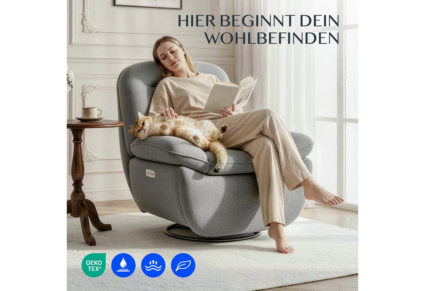 FLEXISPOT Sessel gemütlicher TV-Sessel, Relaxsessel (Schlafsessel mit USB, Drehsessel mit Rocking, Ruhesessel für Senioren & Stillenden), Versteckter Stauraum,  – Bild 5 von 5