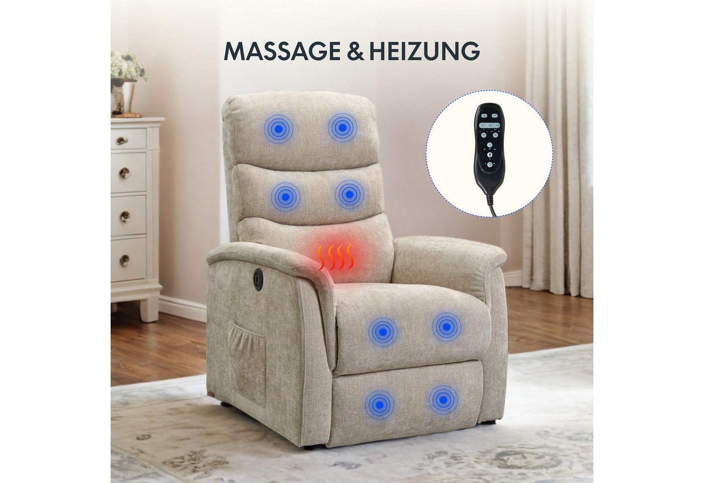 FLEXISPOT Sessel Multifunktionaler Elektrischer Relaxsessel Mit Aufstehhilfe (mit Sitzheizung-, Massage- und Liegefunktion, USB-Ladeanschluss und zusätzlicher S – Bild 3 von 5
