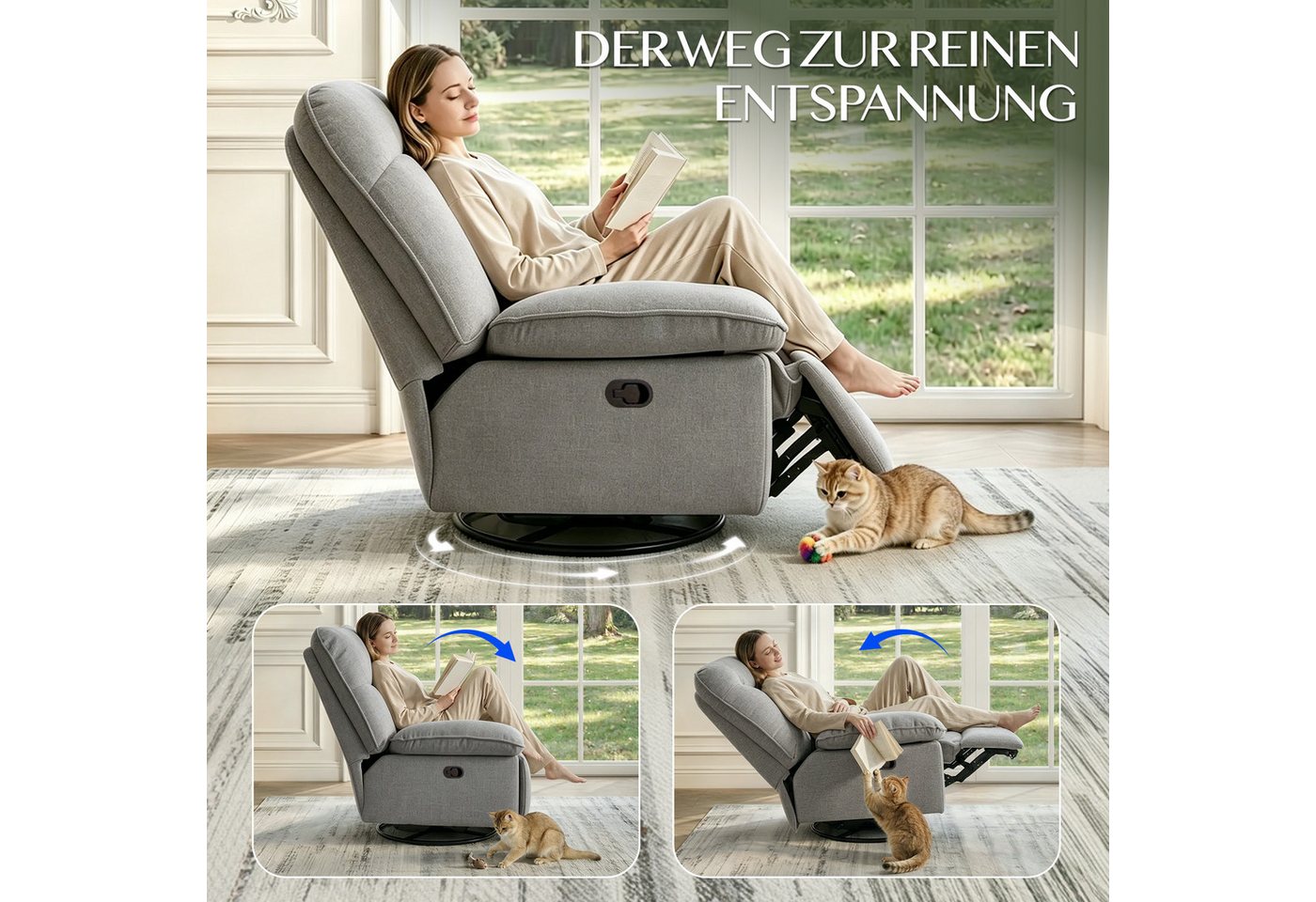 FLEXISPOT Sessel Schaukelsessel gemütlicher TV-Sessel, Relaxsessel (Versteckter Stauraum, 105° - 145° verstellbar, Drehsessel mit Rocking, Ruhesessel für Senior – Bild 2 von 5