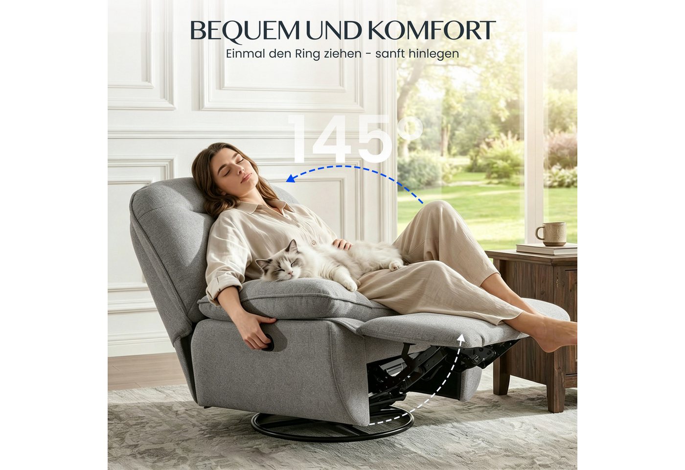 FLEXISPOT Sessel Schaukelsessel gemütlicher TV-Sessel, Relaxsessel (Versteckter Stauraum, 105° - 145° verstellbar, Drehsessel mit Rocking, Ruhesessel für Senior – Bild 3 von 5