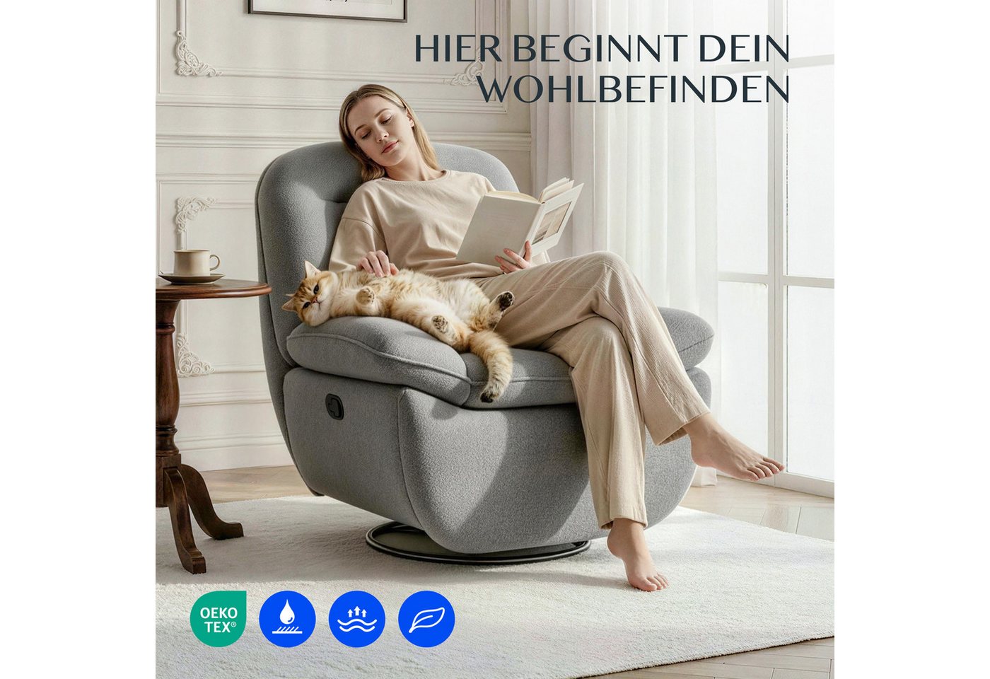 FLEXISPOT Sessel Schaukelsessel gemütlicher TV-Sessel, Relaxsessel (Versteckter Stauraum, 105° - 145° verstellbar, Drehsessel mit Rocking, Ruhesessel für Senior – Bild 4 von 5