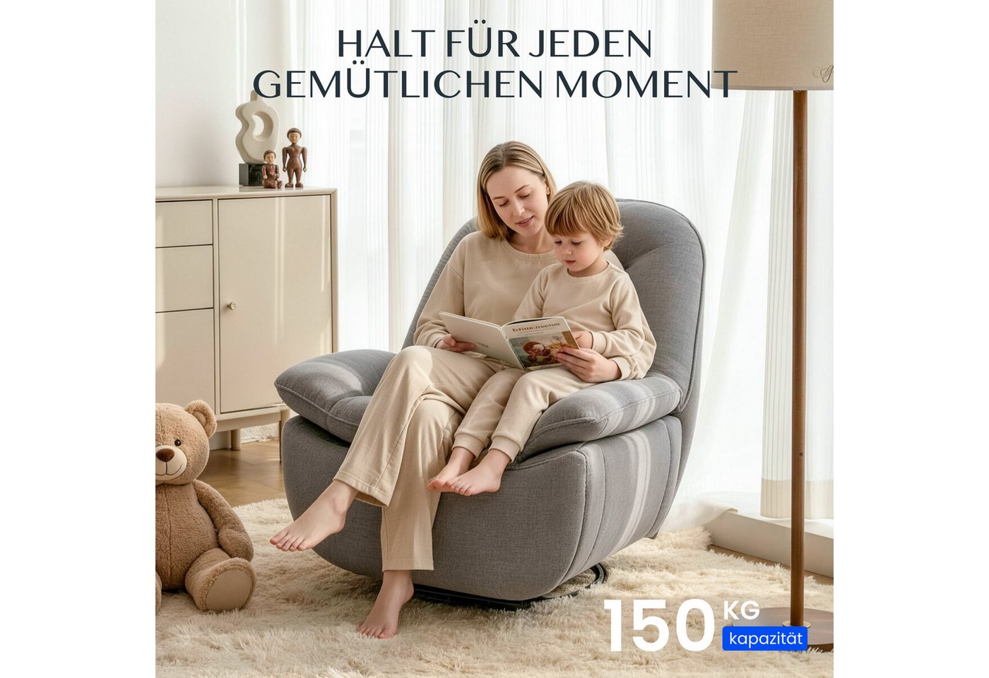 FLEXISPOT Sessel Schaukelsessel gemütlicher TV-Sessel, Relaxsessel (Versteckter Stauraum, 105° - 145° verstellbar, Drehsessel mit Rocking, Ruhesessel für Senior – Bild 5 von 5
