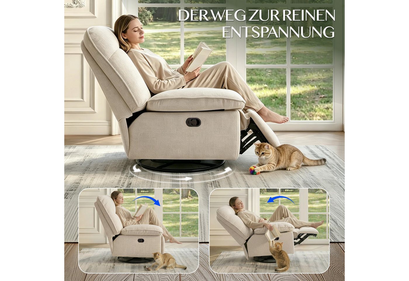 FLEXISPOT Sessel Schaukelsessel gemütlicher TV-Sessel, Relaxsessel (Versteckter Stauraum, 105° - 145° verstellbar, Drehsessel mit Rocking, Ruhesessel für Senior – Bild 2 von 5