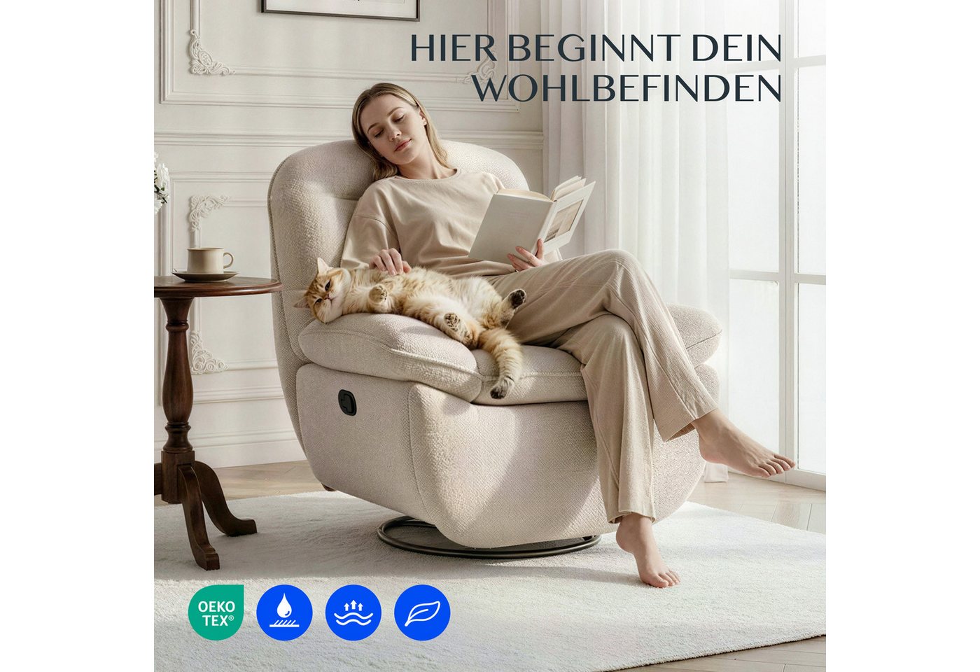 FLEXISPOT Sessel Schaukelsessel gemütlicher TV-Sessel, Relaxsessel (Versteckter Stauraum, 105° - 145° verstellbar, Drehsessel mit Rocking, Ruhesessel für Senior – Bild 3 von 5