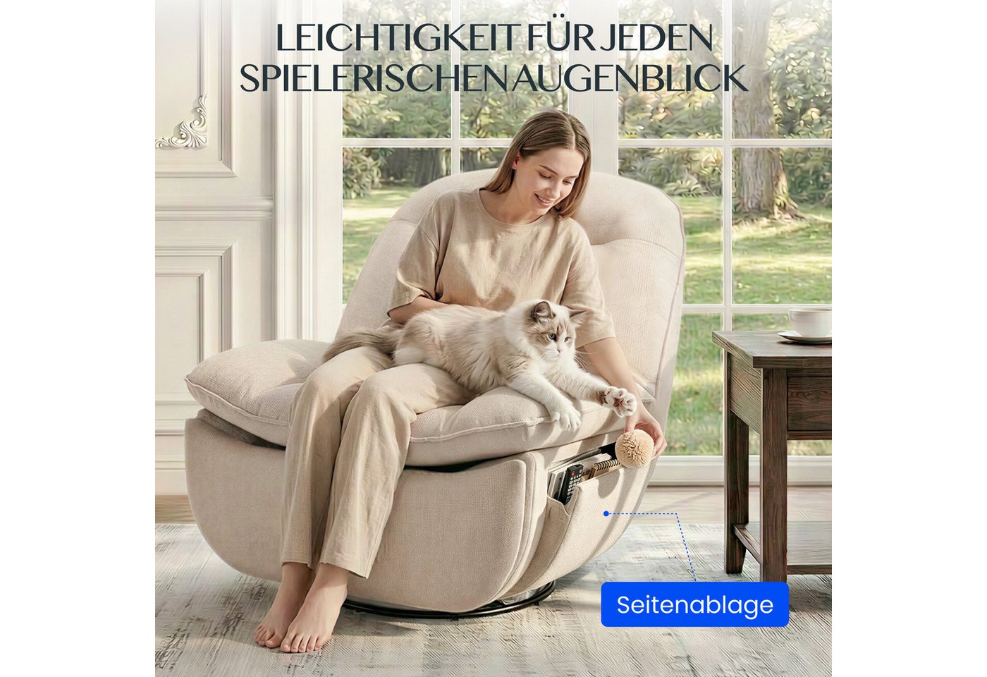 FLEXISPOT Sessel Schaukelsessel gemütlicher TV-Sessel, Relaxsessel (Versteckter Stauraum, 105° - 145° verstellbar, Drehsessel mit Rocking, Ruhesessel für Senior – Bild 4 von 5