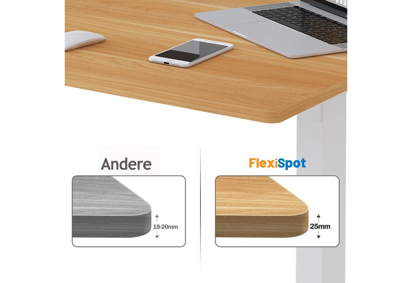 FLEXISPOT Tischplatte Premium-Series DIY Tischplatte, MDF/Bambus/Rubberwood/Eiche (Holzwerkstoff, Farbe auswählbar, Groß auswählbar, Stabile Tischplatte), DIY S – Bild 2 von 5