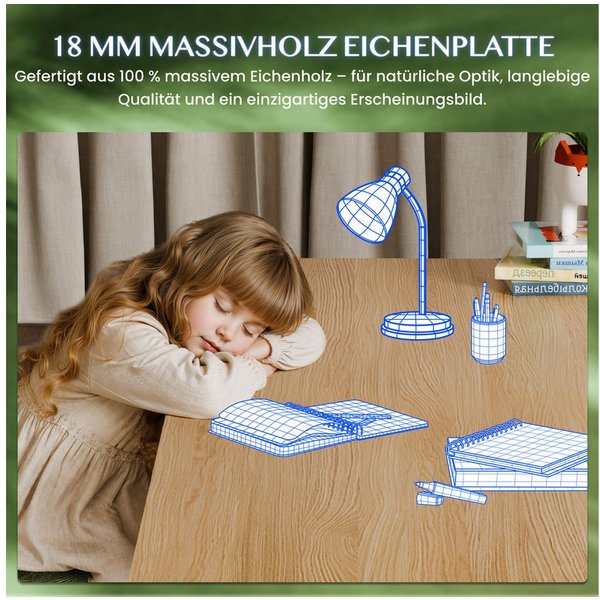 FLEXISPOT Tischplatte Premium-Series DIY Tischplatte, MDF/Bambus/Rubberwood/Eiche (Aus polnischer Weiβeiche, Finger-Joint-Verleimung), 18 mm Massivholzplatte mi