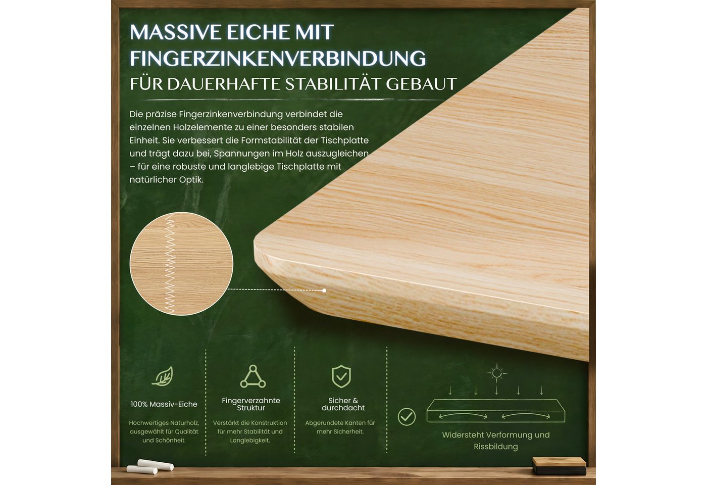 FLEXISPOT Tischplatte Premium-Series DIY Tischplatte, MDF/Bambus/Rubberwood/Eiche (Aus polnischer Weiβeiche, Finger-Joint-Verleimung), 18 mm Massivholzplatte mi – Bild 3 von 5
