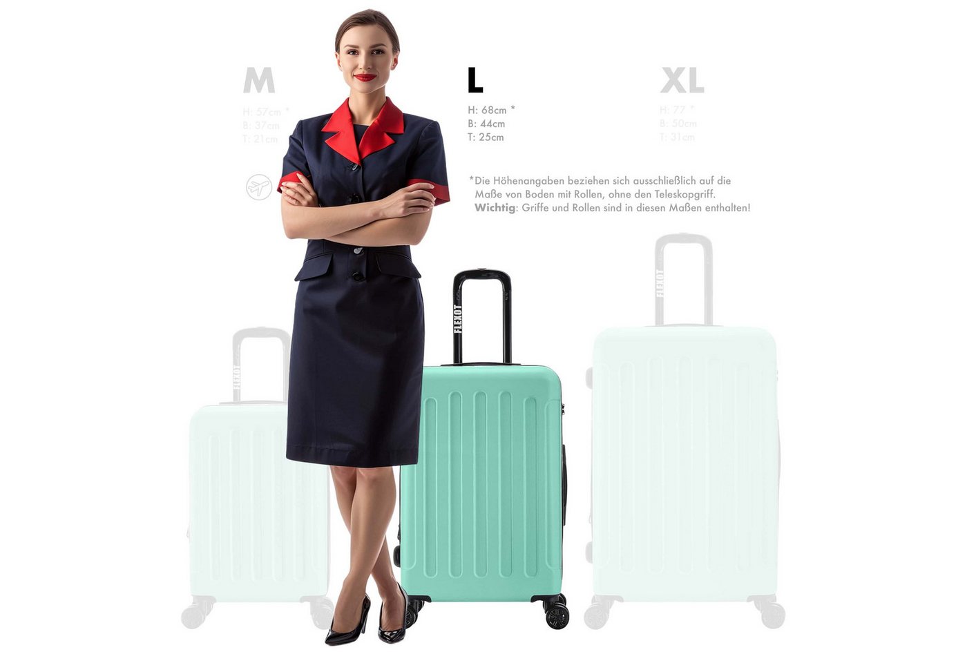 Flexot Hartschalen-Trolley F-3045 (Gr. M, L, XL) – Kofferset – ABS-Hartschale, 4 Rollen, Robuster und moderner Koffer mit vier 360° Rollen und Zahlenschloss – Bild 2 von 5