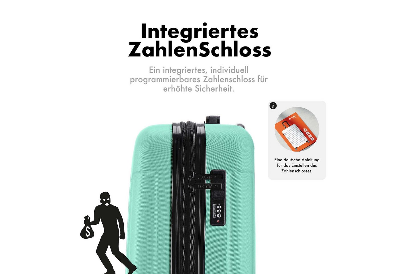 Flexot Hartschalen-Trolley F-3045 (Gr. M, L, XL) – Kofferset – ABS-Hartschale, 4 Rollen, Robuster und moderner Koffer mit vier 360° Rollen und Zahlenschloss – Bild 5 von 5