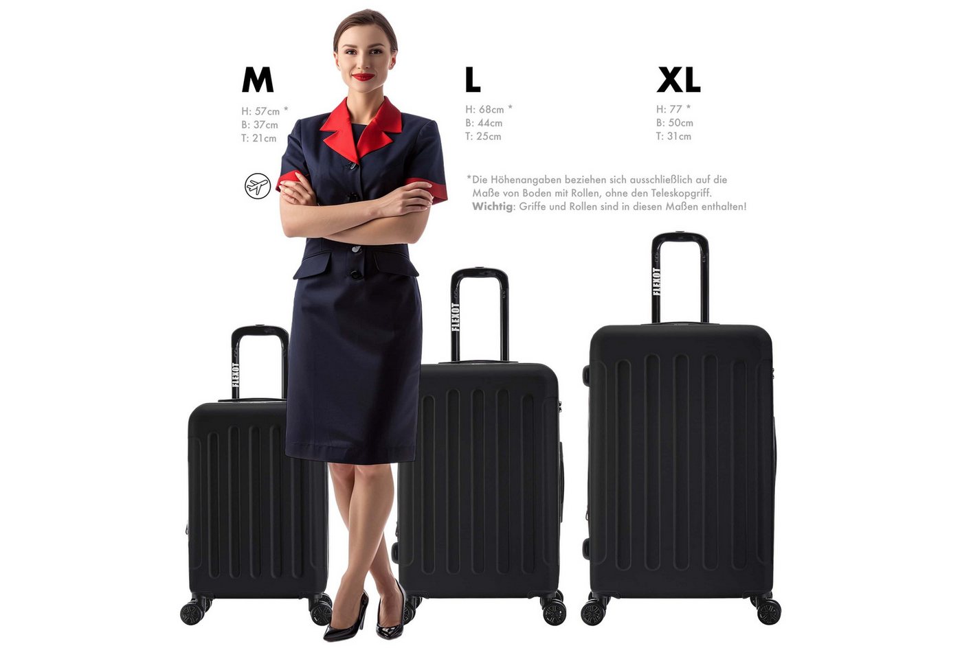 Flexot Hartschalen-Trolley F-3045 (Gr. M, L, XL) – Kofferset – ABS-Hartschale, 4 Rollen, Robuster und moderner Koffer mit vier 360° Rollen und Zahlenschloss – Bild 2 von 5