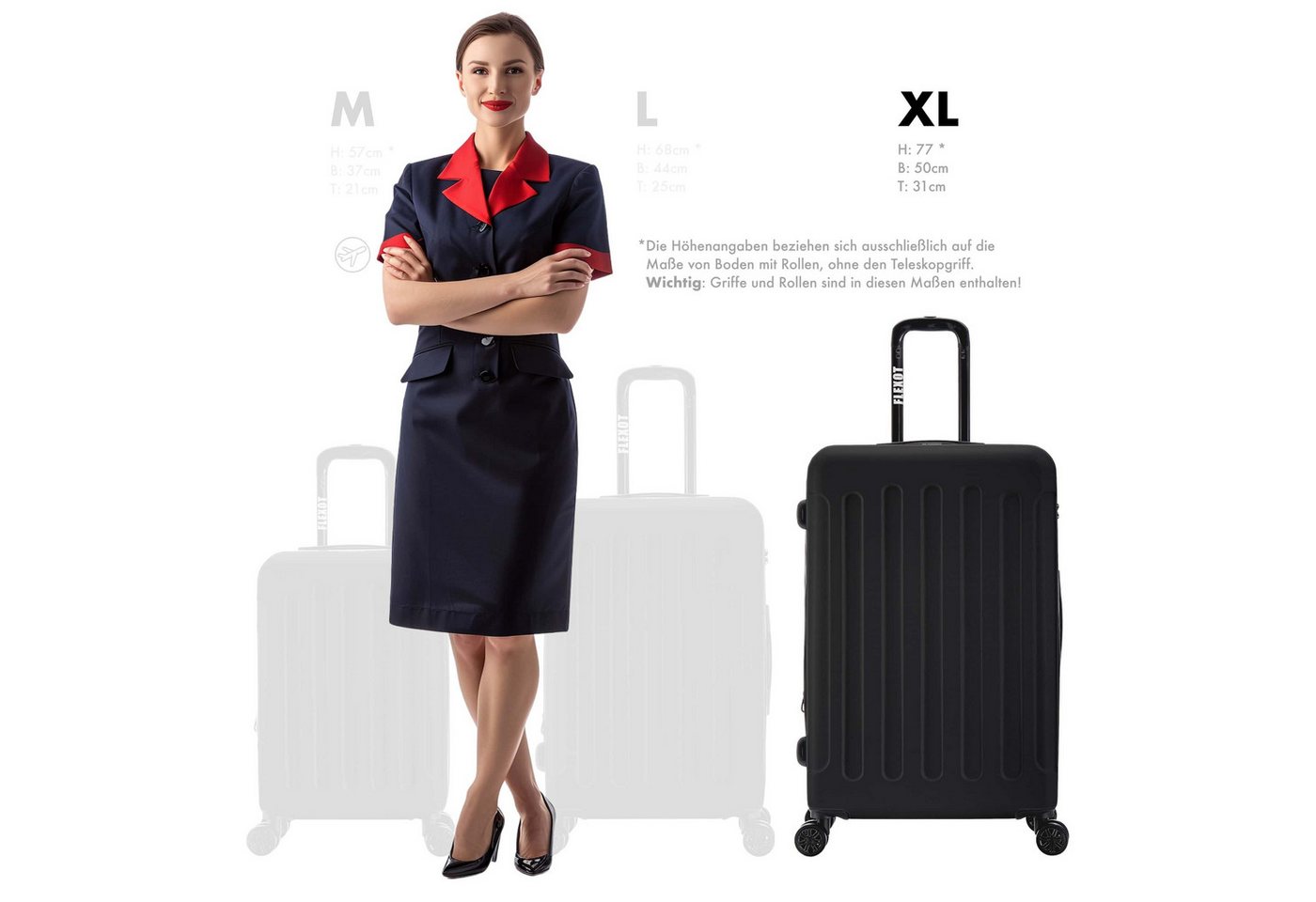 Flexot Hartschalen-Trolley F-3045 (Gr. M, L, XL) – Kofferset – ABS-Hartschale, 4 Rollen, Robuster und moderner Koffer mit vier 360° Rollen und Zahlenschloss – Bild 2 von 5