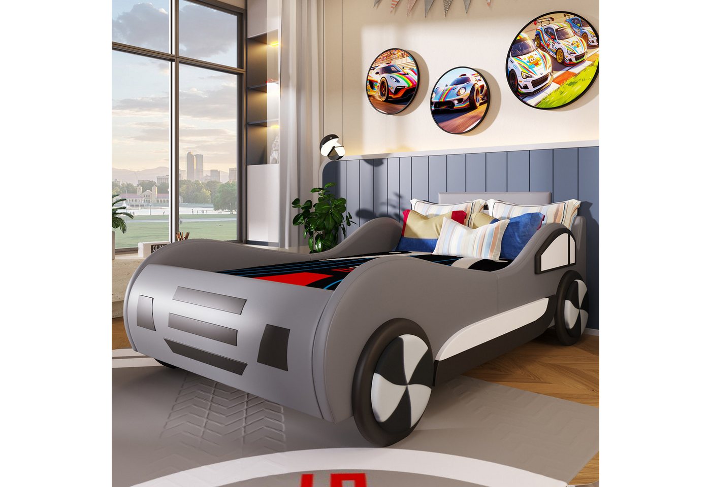 Flieks Autobett, Hydraulisches Kinderbett Spielbett mit Stauraum 90×200cm Kunstleder – Bild 2 von 5