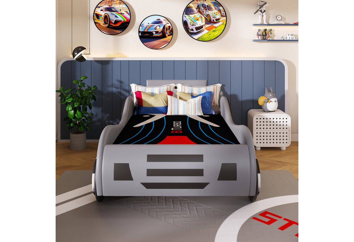 Flieks Autobett, Hydraulisches Kinderbett Spielbett mit Stauraum 90×200cm Kunstleder – Bild 3 von 5