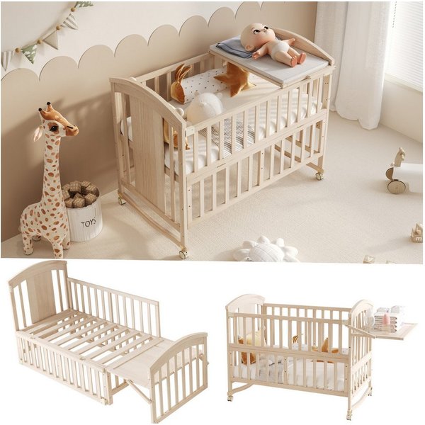 Flieks Babybett, Kinderbett Nebenbett 60x120cm/60x160cm mit abnehmbarer Seitengitter