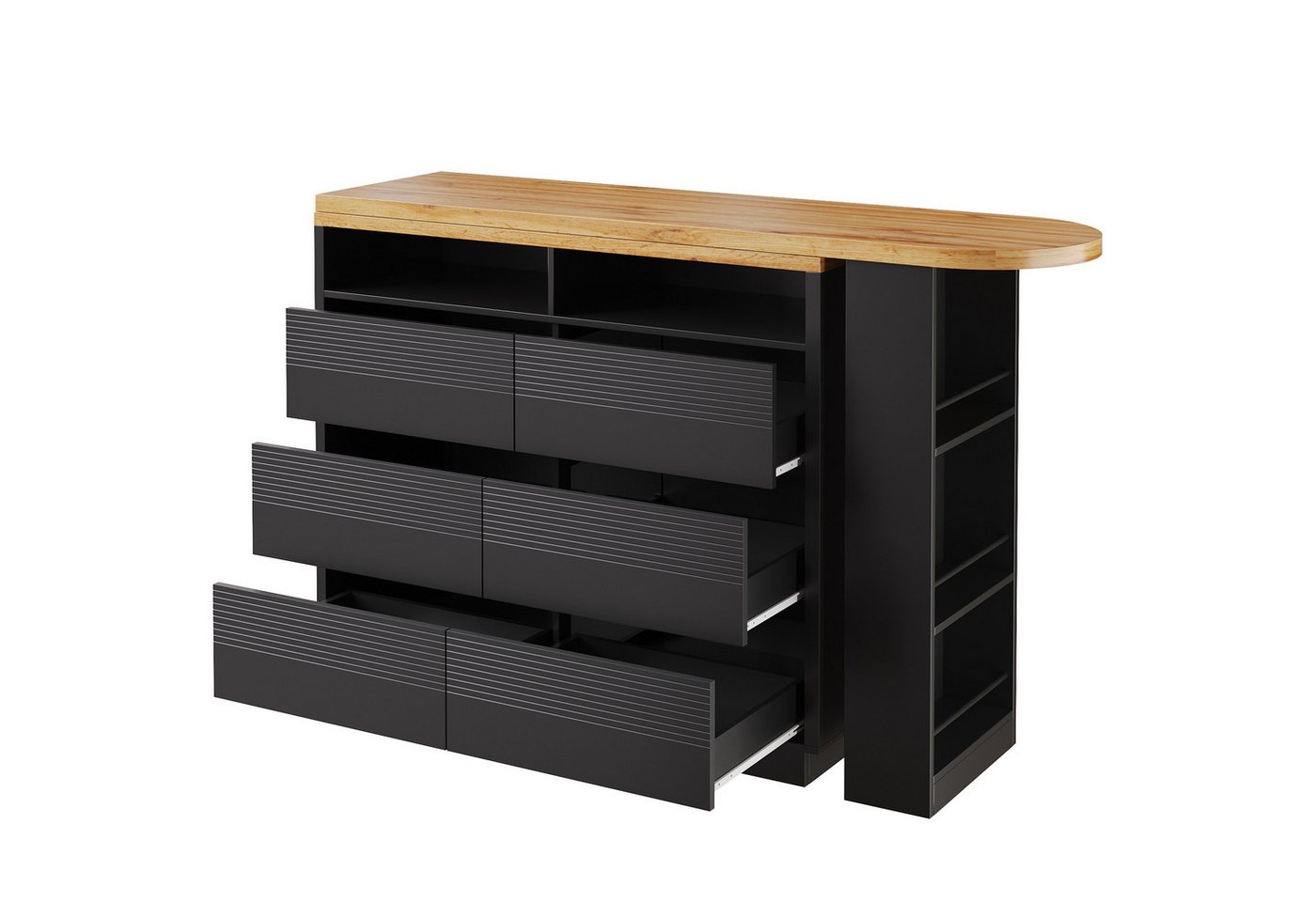 Flieks Bartisch 360° drehbar Esstisch mit Rollen & Kommode mit 6 Schubladen (Tischplatte in Holzoptik, Länge137-215x39 cm, 2-St., 2er Set), Schwenkbar Stehtisch – Bild 5 von 5