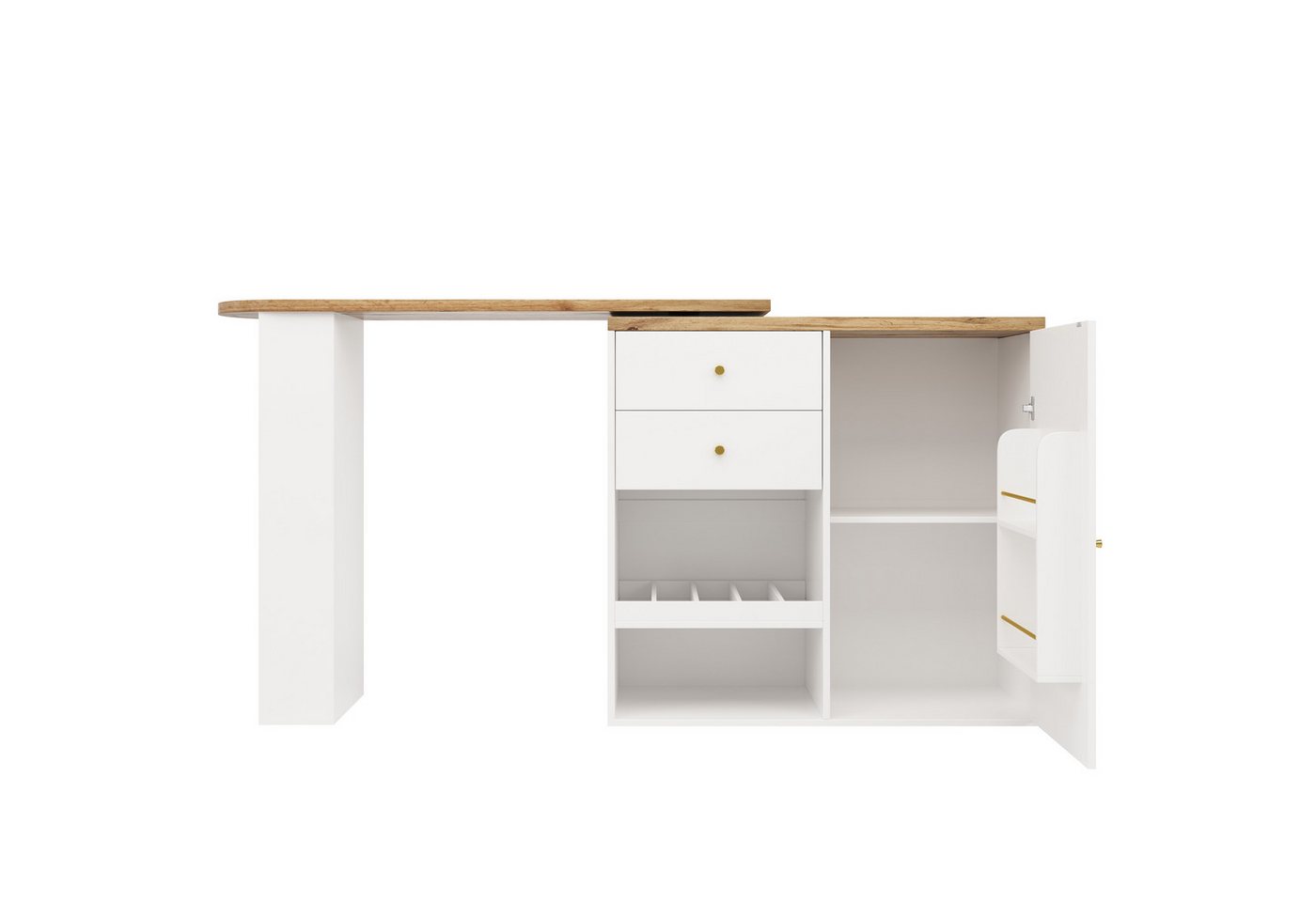 Flieks Bartisch 360° drehbar Stehtisch mit Kommode (Set, 2-St., für Esszimmer/Arbeitszimmer/Wohnzimmer), ausziehbar Esstisch Schrank mit Schubladen, Weinregal u – Bild 4 von 5