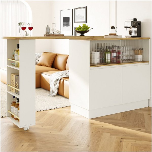 Flieks Bartisch 360° drehbar Stehtisch mit Sideboard (Set, 1-St., mit Rollen und Ablage), ausziehbar Esstisch mit 4 Türen Kommode Bistrotisch