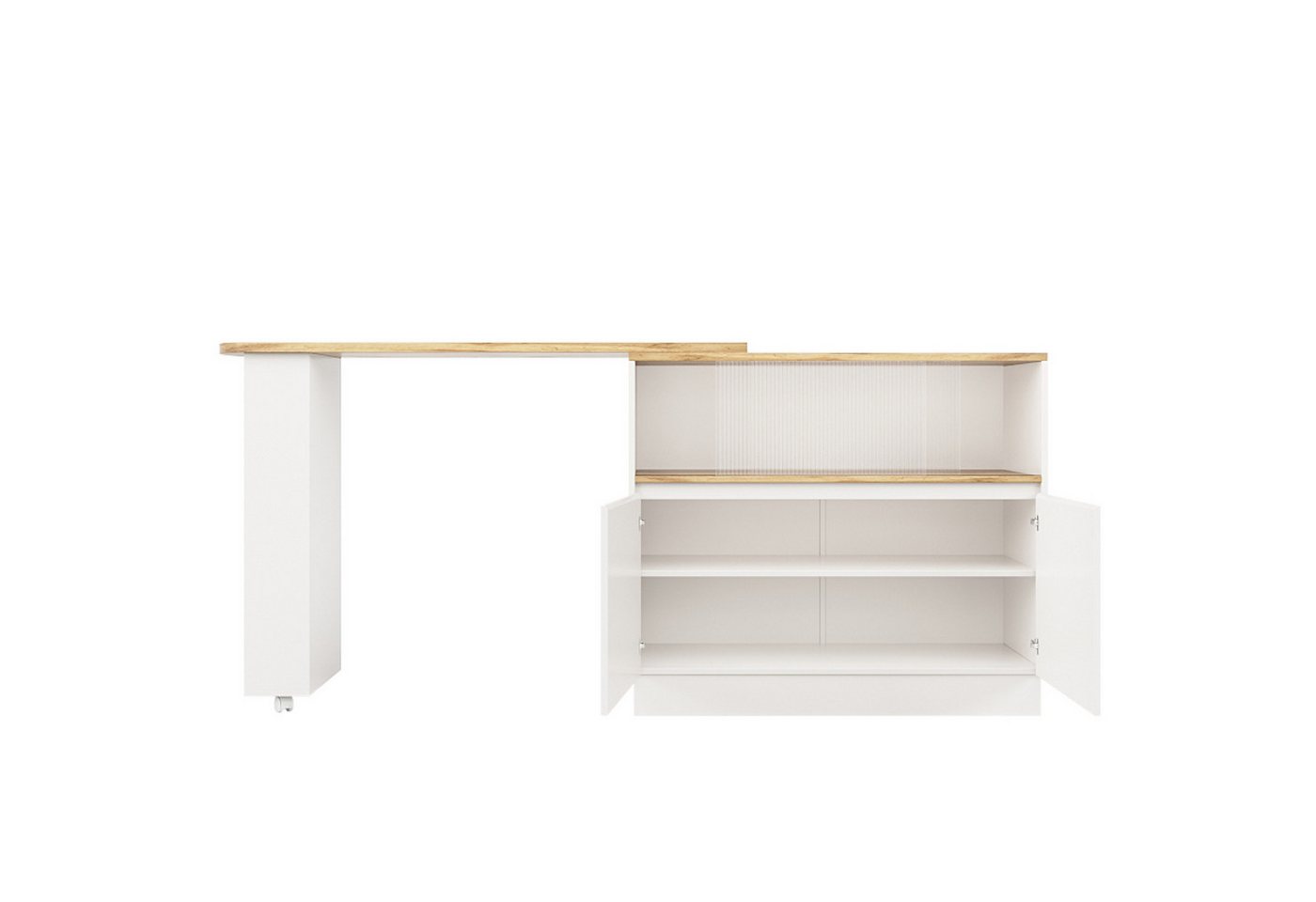 Flieks Bartisch 360° drehbar Stehtisch mit Sideboard (Set, 1-St., mit Rollen und Ablage), ausziehbar Esstisch mit 4 Türen Kommode Bistrotisch – Bild 5 von 5