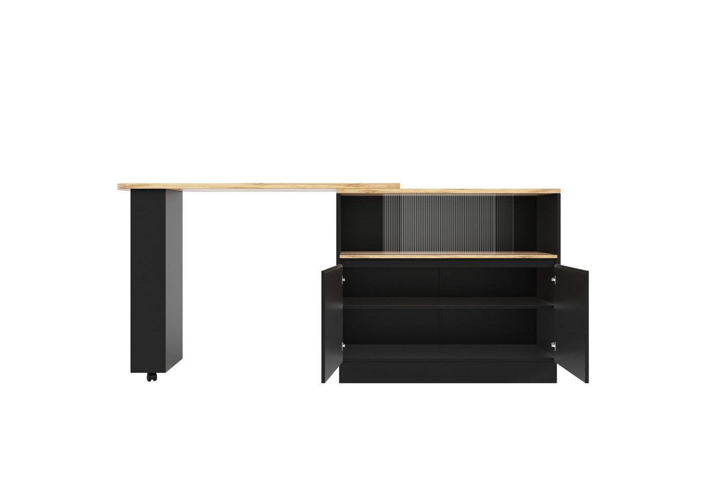 Flieks Bartisch 360° drehbar Stehtisch mit Sideboard (Set, 1-St., mit Rollen und Ablage), ausziehbar Esstisch mit 4 Türen Kommode Bistrotisch – Bild 5 von 5