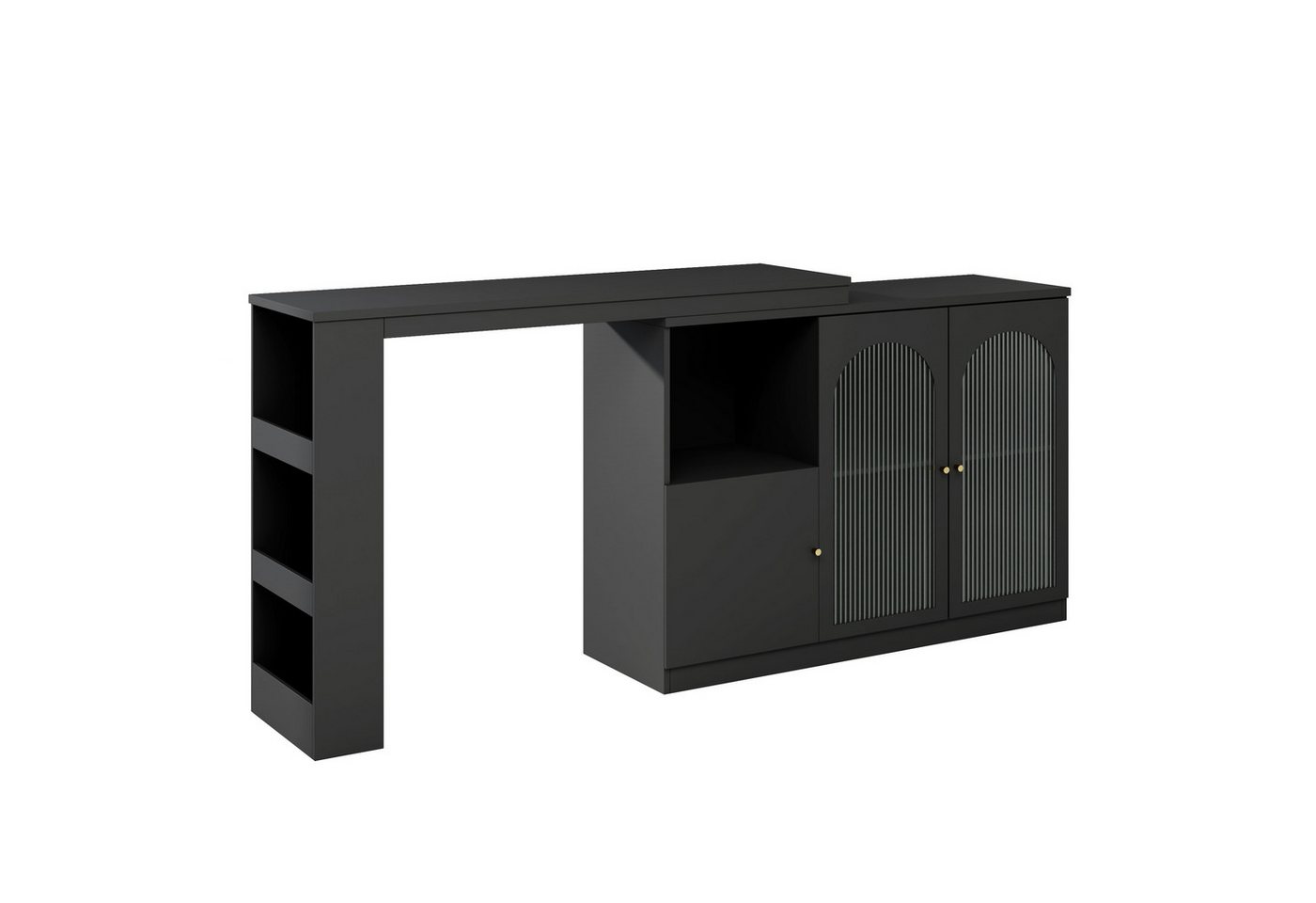 Flieks Bartisch 360° drehbar Stehtisch mit Sideboard (Set, 1-St., für Wohnzimmer, Küche und Esszimmer), ausziehbar Esstisch mit Glastüren Aufbewahrungsschrank B – Bild 5 von 5