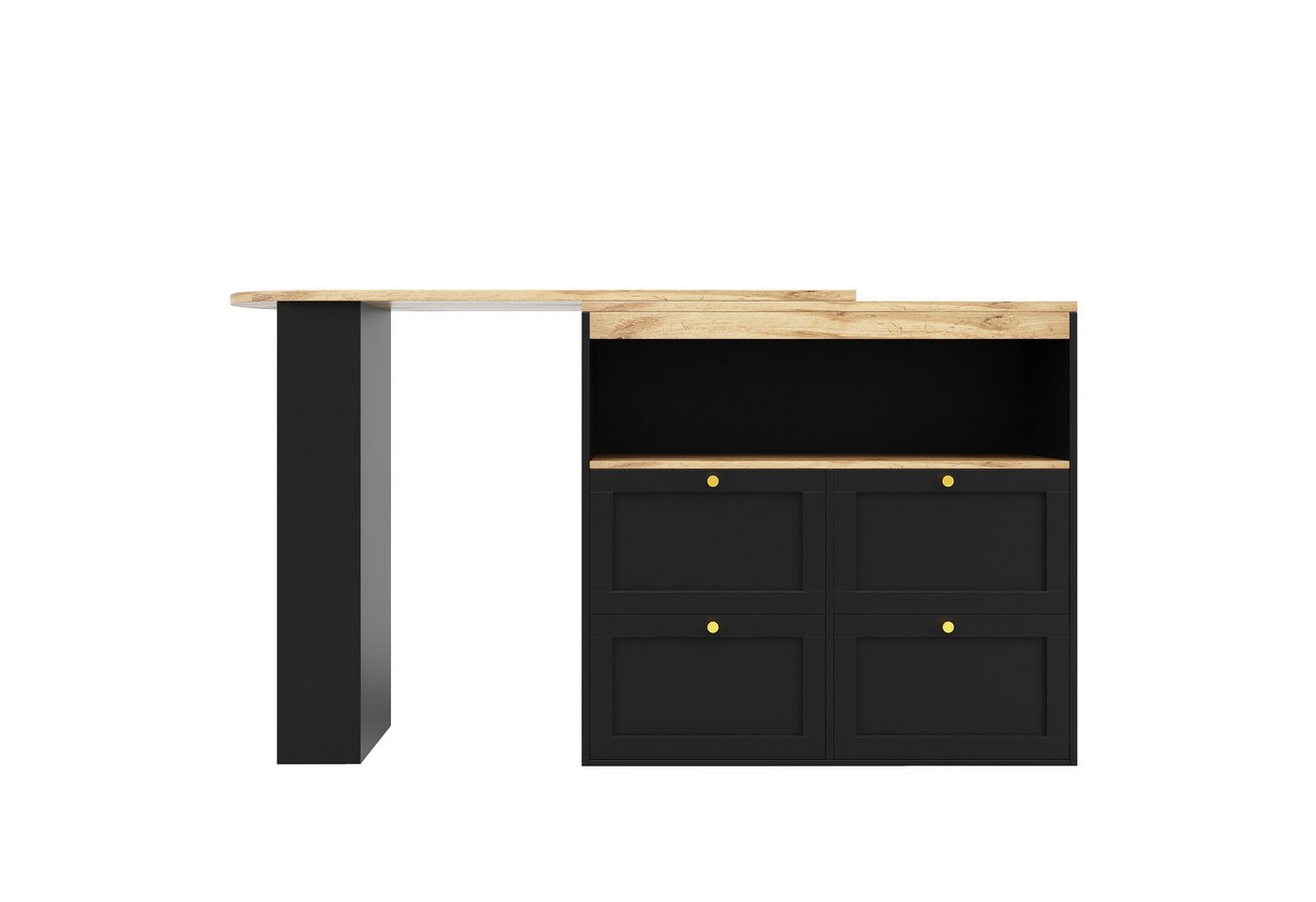Flieks Bartisch 360° drehbar Stehtisch mit Sideboard (Set, 1-St., für Esszimmer/Arbeitszimmer/Wohnzimmer), ausziehbar Esstisch mit Regal und 4 Schubladen Kommod – Bild 4 von 5