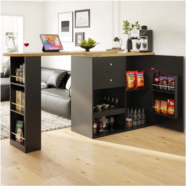 Flieks Bartisch 360° drehbare Stehtisch mit Sideboard (Set, 1-St., mit 2 Schubladen und 1 Türen), ausziehbar Esstisch mit Aufbewahrungsschrank Bistrotisch Schwa
