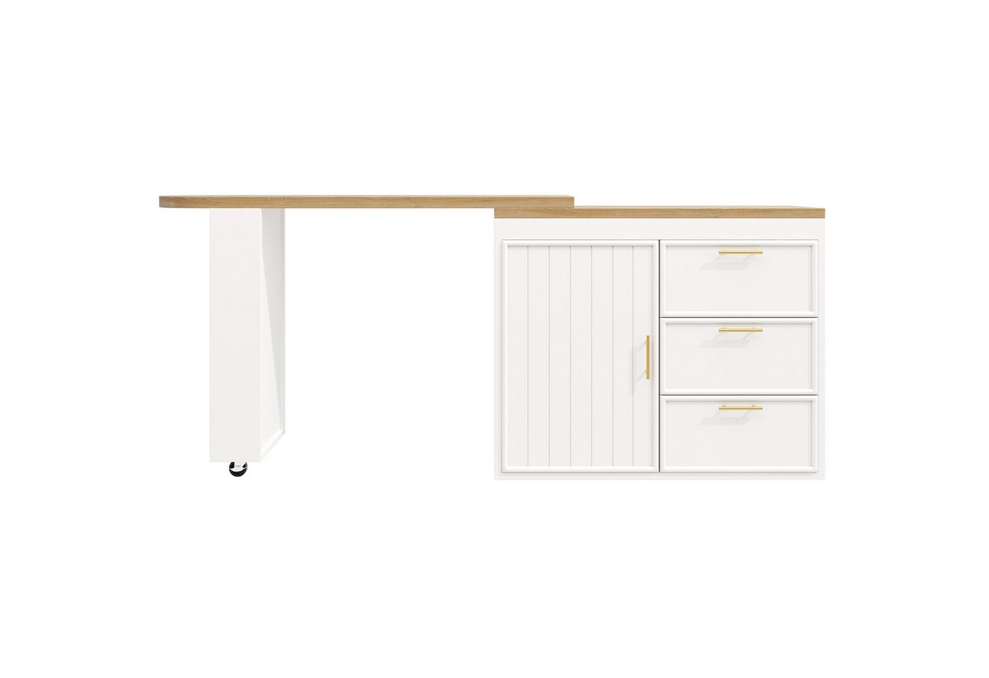 Flieks Bartisch 360° drehbarer Stehtisch & Kommode mit 3 Schubladen (Set, 2-St., 2er Set), Küchenschrank & schwenkbarer Tisch mit Arbeitsplatte in Holzoptik – Bild 4 von 5