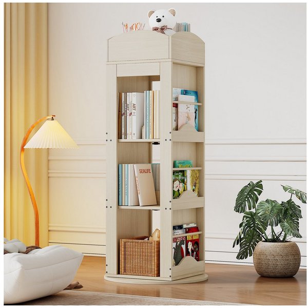 Flieks Bücherregal 360° drehbar, 142×63×63 cm 1-tlg., 4 Ebenen Standregal schwenkbar Lagerregal mit Fächern Holzoptik