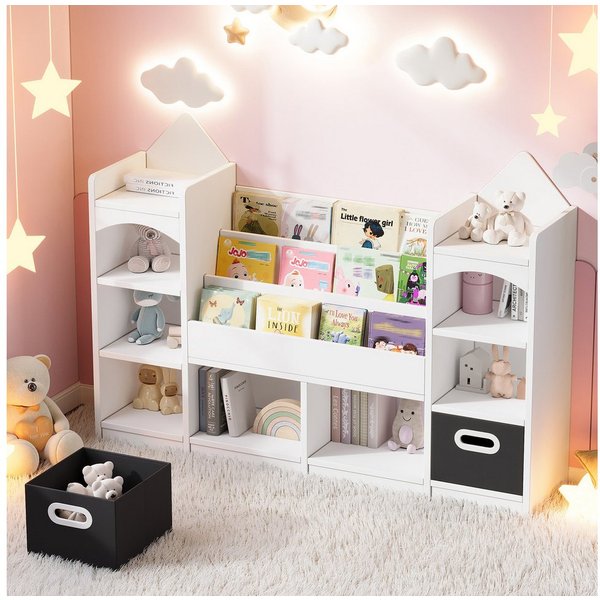 Flieks Bücherregal, 1-tlg., Spielzeugregal Kinderbuchregal mit 2 klappbaren Aufbewahrungsboxen