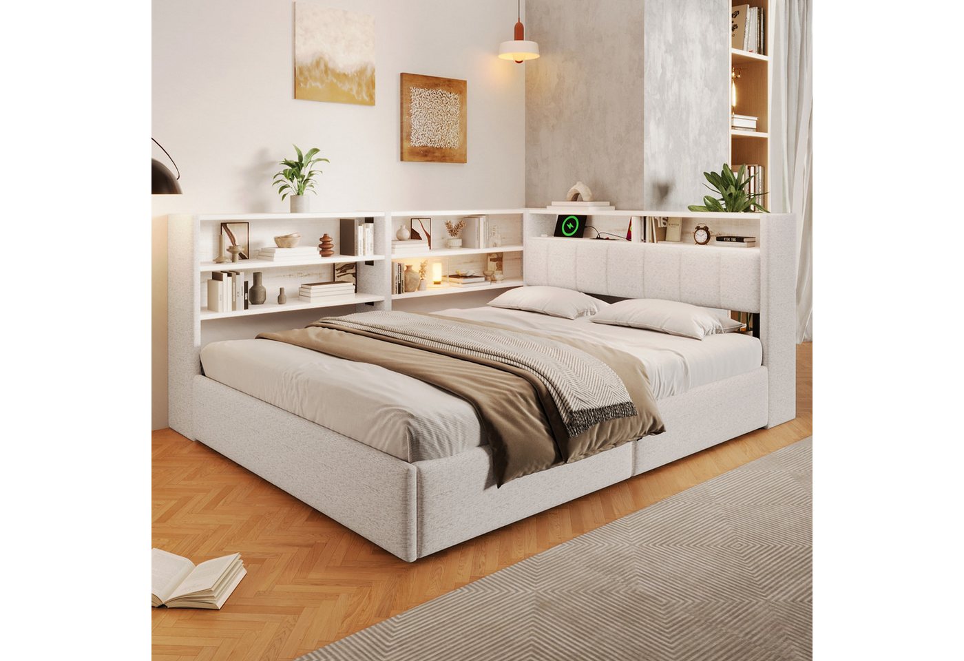 Flieks Daybett, Schlafsofa 140x200cm mit Hydraulik-Stauraum, LED-Leiste, USB – Bild 3 von 5