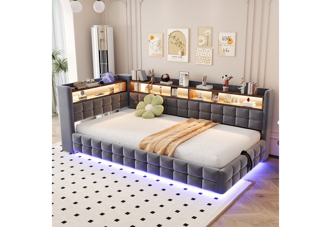 Flieks Daybett, Polsterbett 90x200cm mit hydraulischem Stauraum LED-Leiste USB/TYP-C – Bild 2 von 5