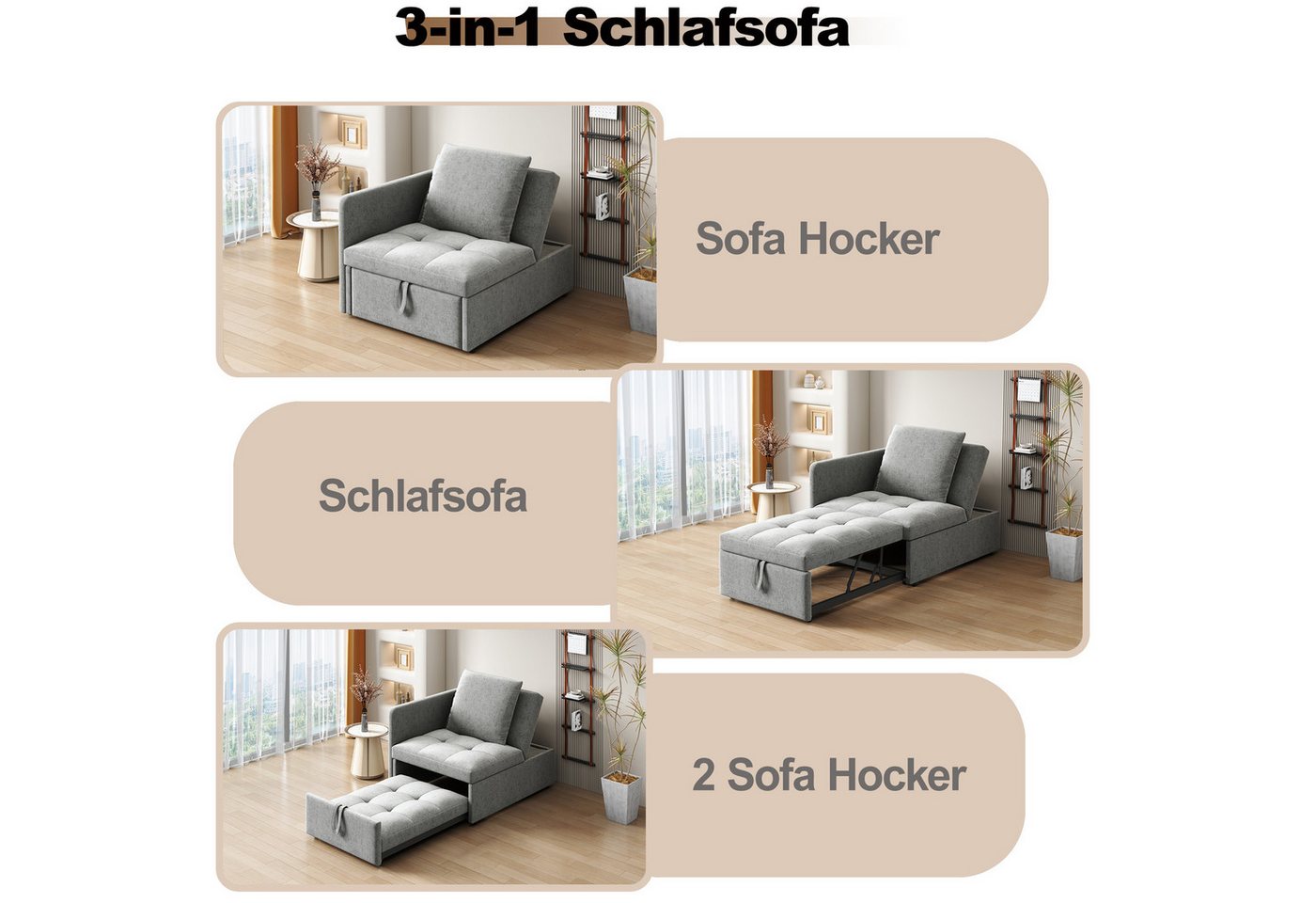 Flieks Daybett, Polsterbett Multifunktion-Schlafsofa mit verstellbarer Rückenlehne – Bild 5 von 5
