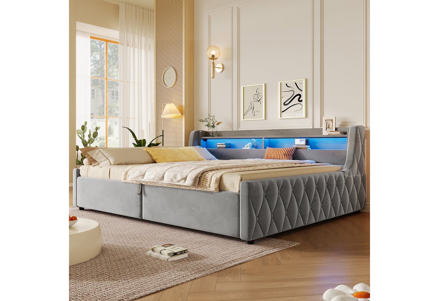 Flieks Daybett, Polsterbett 140x200cm mit hydraulischem Stauraum & LED-Beleuchtung – Bild 2 von 5