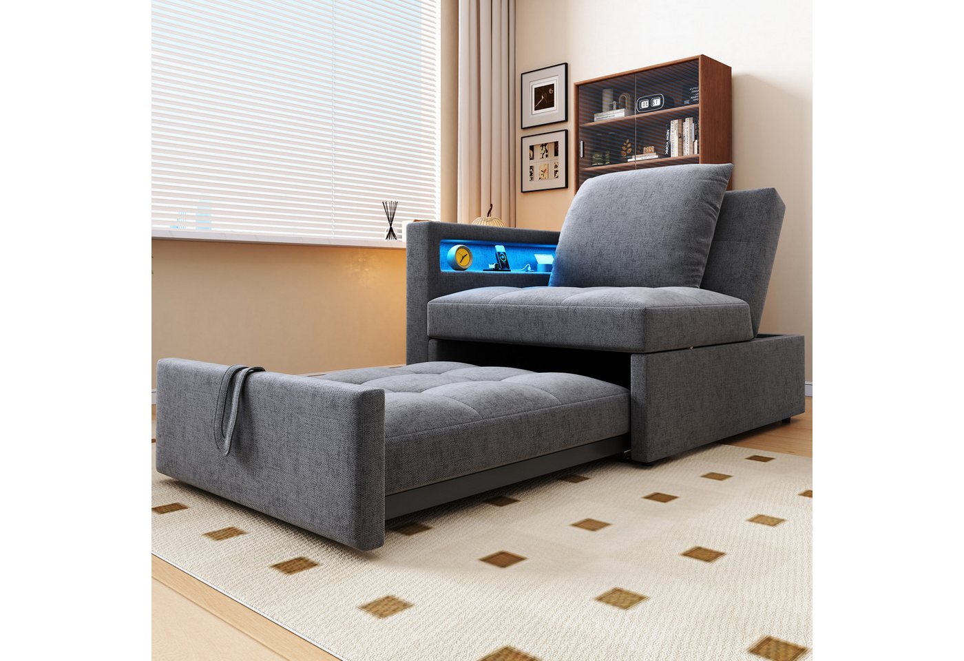 Flieks Daybett, Polsterbett Schlafsofa mit verstellbarer Rückenlehne LED USB/Typ-C – Bild 2 von 5