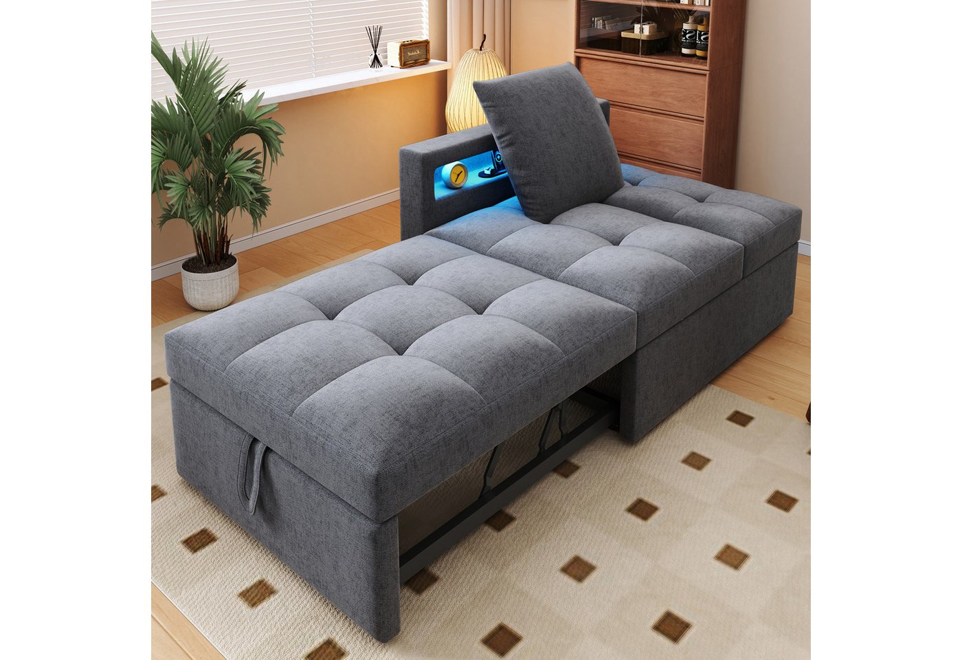 Flieks Daybett, Polsterbett Schlafsofa mit verstellbarer Rückenlehne LED USB/Typ-C – Bild 3 von 5