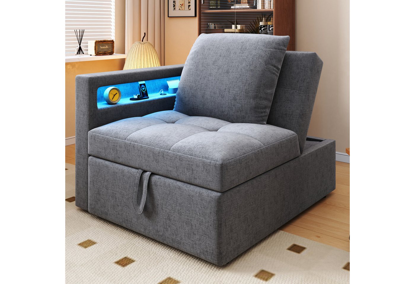 Flieks Daybett, Polsterbett Schlafsofa mit verstellbarer Rückenlehne LED USB/Typ-C – Bild 4 von 5