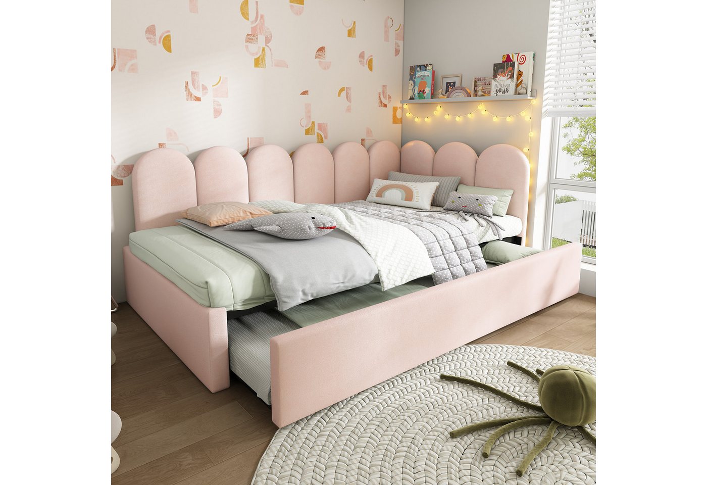 Flieks Daybett, Polsterbett Tagesbett Schlafsofa 90x200cm mit Ausziehbett 90x190cm – Bild 2 von 5