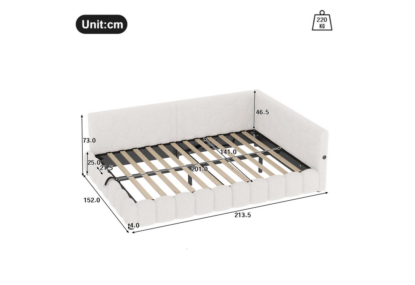 Flieks Daybett, Hydraulisches Polsterbett Tagesbett Schlafsofa 140x200cm mit USB Typ-C – Bild 5 von 5