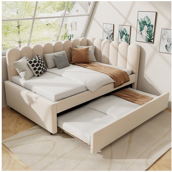Flieks Daybett, Polsterbett Schlafsofa Tagesbett 140x200cm mit Ausziehbett 90x190cm