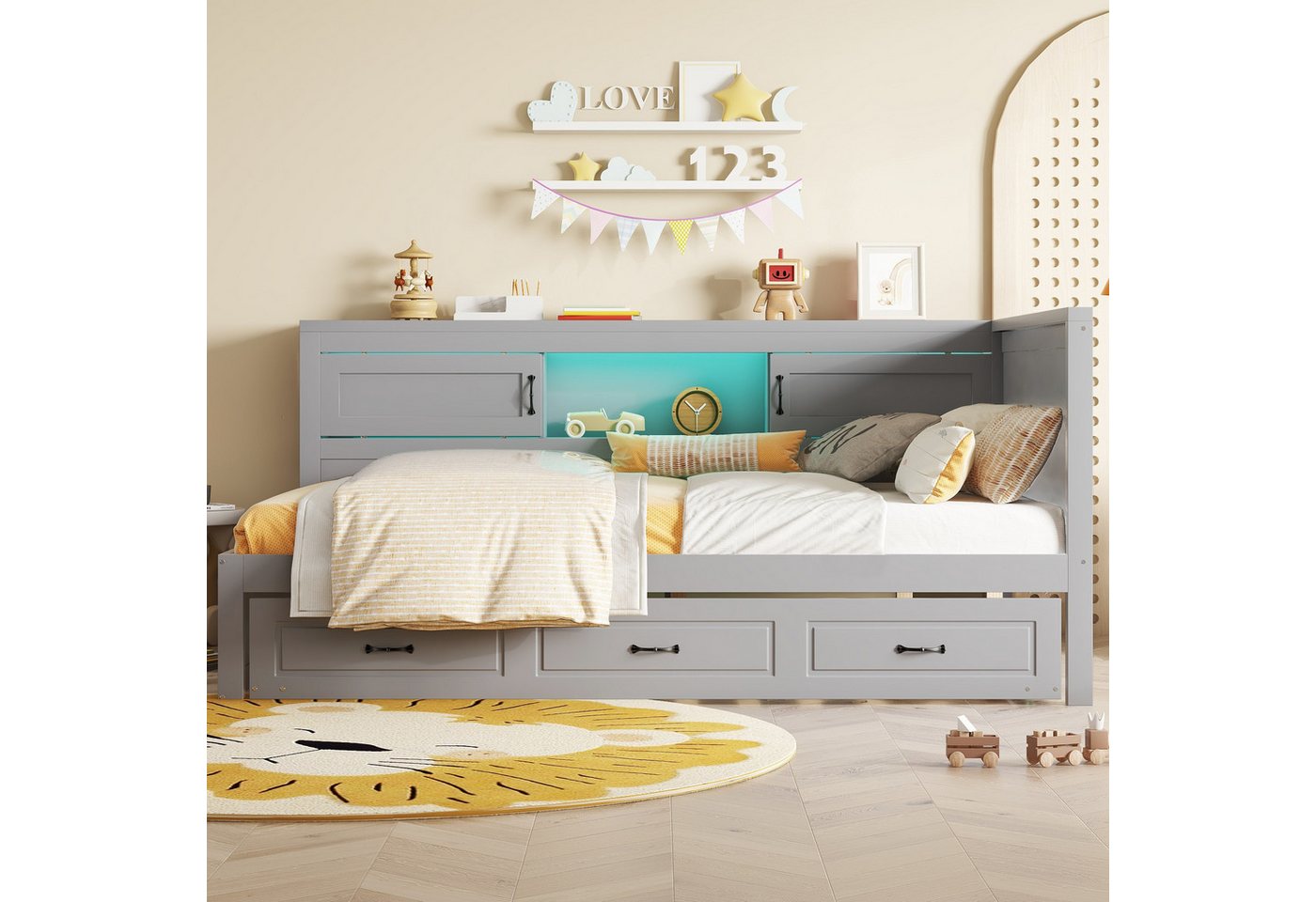 Flieks Daybett, LED Tagesbett Kinderbett 90x200cm, Ausziehbett 90x190cm, Ladenfunktion – Bild 3 von 5