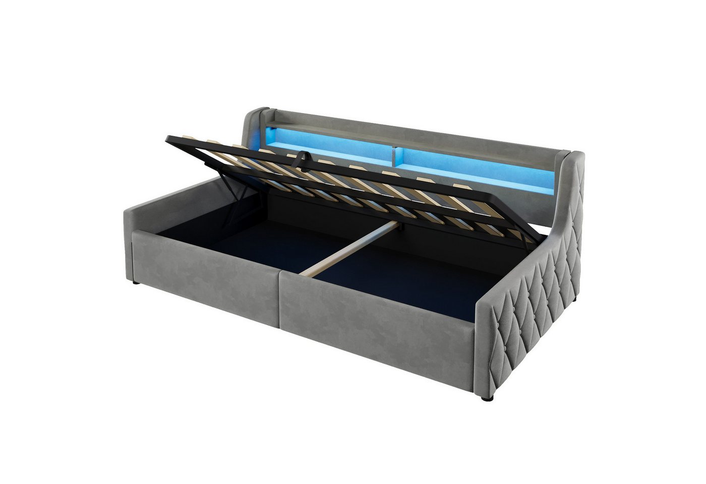 Flieks Daybett, Polsterbett 90x200cm mit hydraulischem Stauraum & LED-Beleuchtung – Bild 5 von 5