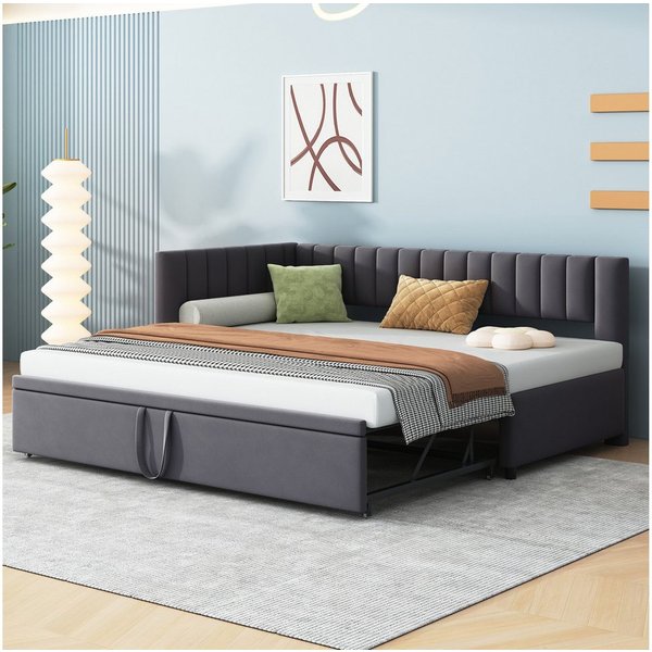 Flieks Daybett, L-förmiges Polsterbett Schlafsofa mit Ausziehbett 90x200cm/180x200cm