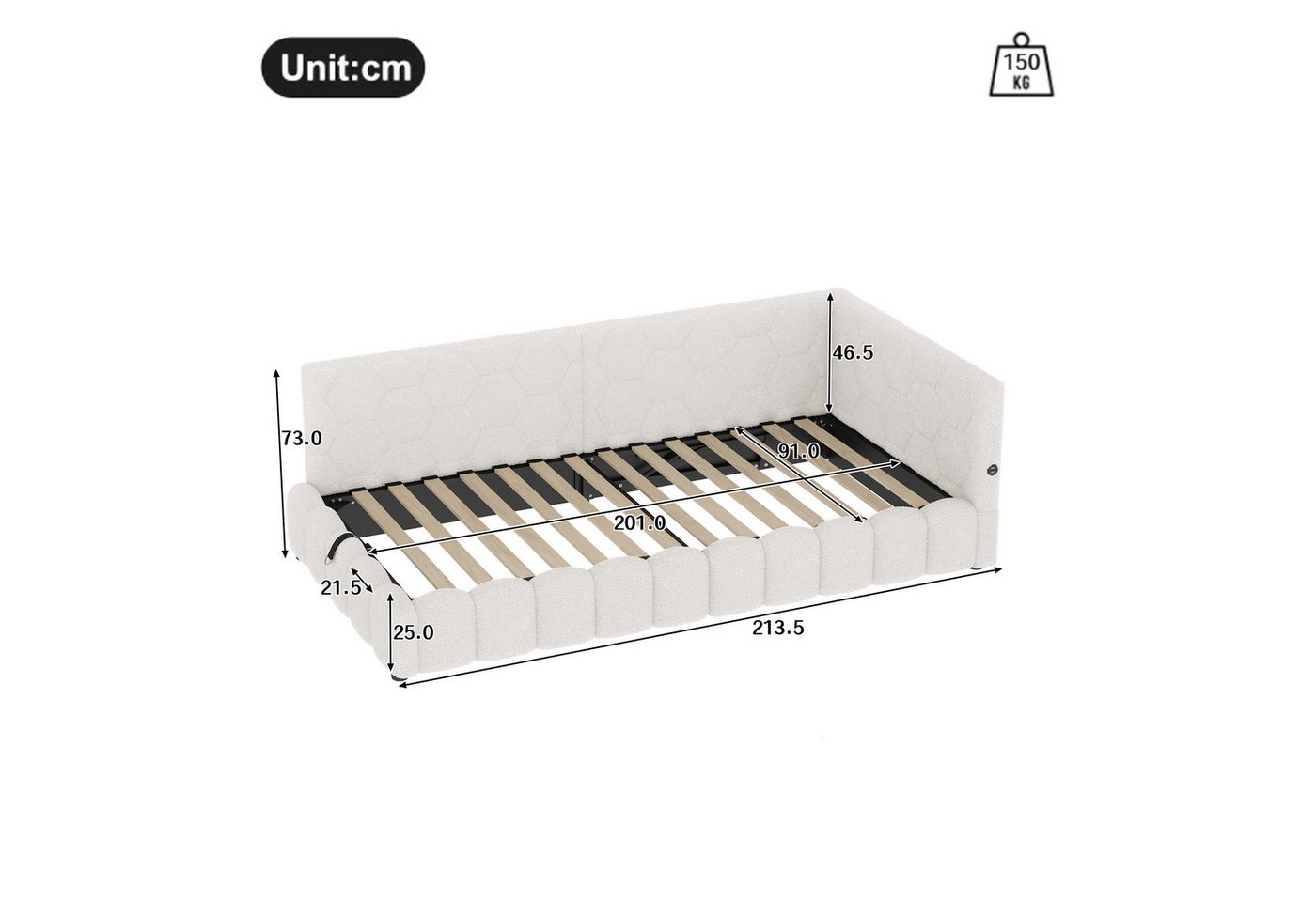 Flieks Daybett, Hydraulisches Polsterbett Tagesbett Schlafsofa 90x200cm mit USB, Typ-C – Bild 5 von 5