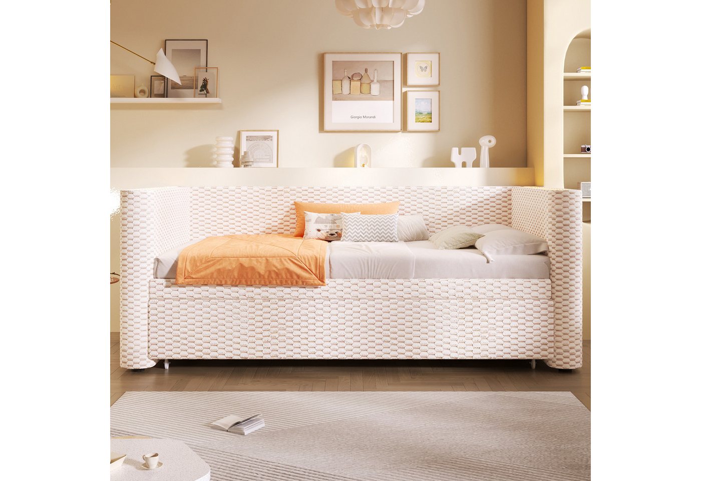 Flieks Daybett, LED Polsterbett Kinderbett Schlafsofa 90/180×200cm mit Ausziehbett – Bild 4 von 5