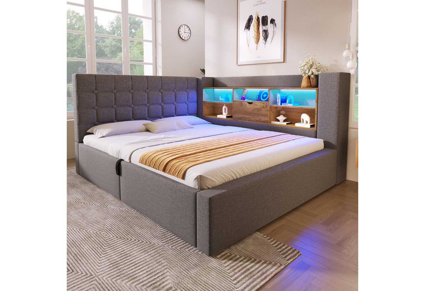 Flieks Daybett, Hydraulisches Polsterbett 140x200cm mit LED-Beleuchtung und Aufladen – Bild 2 von 5