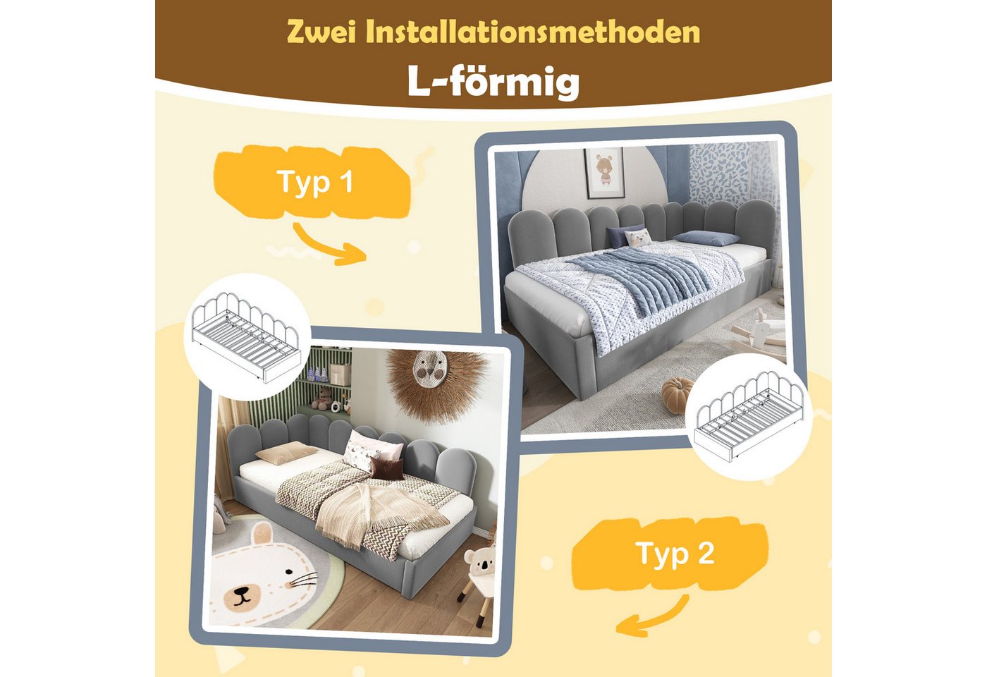 Flieks Daybett, Polsterbett Tagesbett Schlafsofa 90x200cm mit Ausziehbett 90x190cm – Bild 4 von 5
