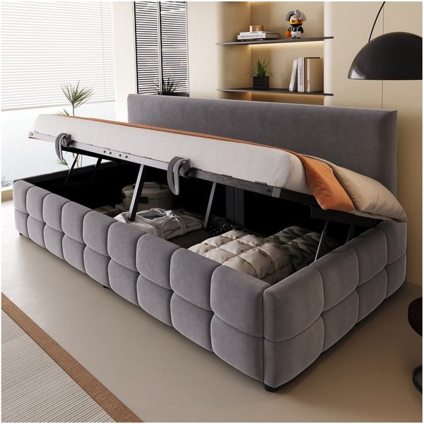 Flieks Daybett, Hydraulisches Polsterbett Schlafsofa 90x200cm mit Stauraum Lattenrost